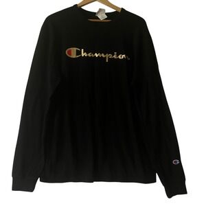 Champion Heritage‎ Athletic Apparel Black Gold Logo Long Sleeve T Shirt Large